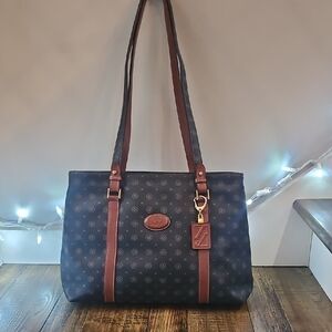 Italian Made Leather Large Elegant Black and Brown Tote Bag